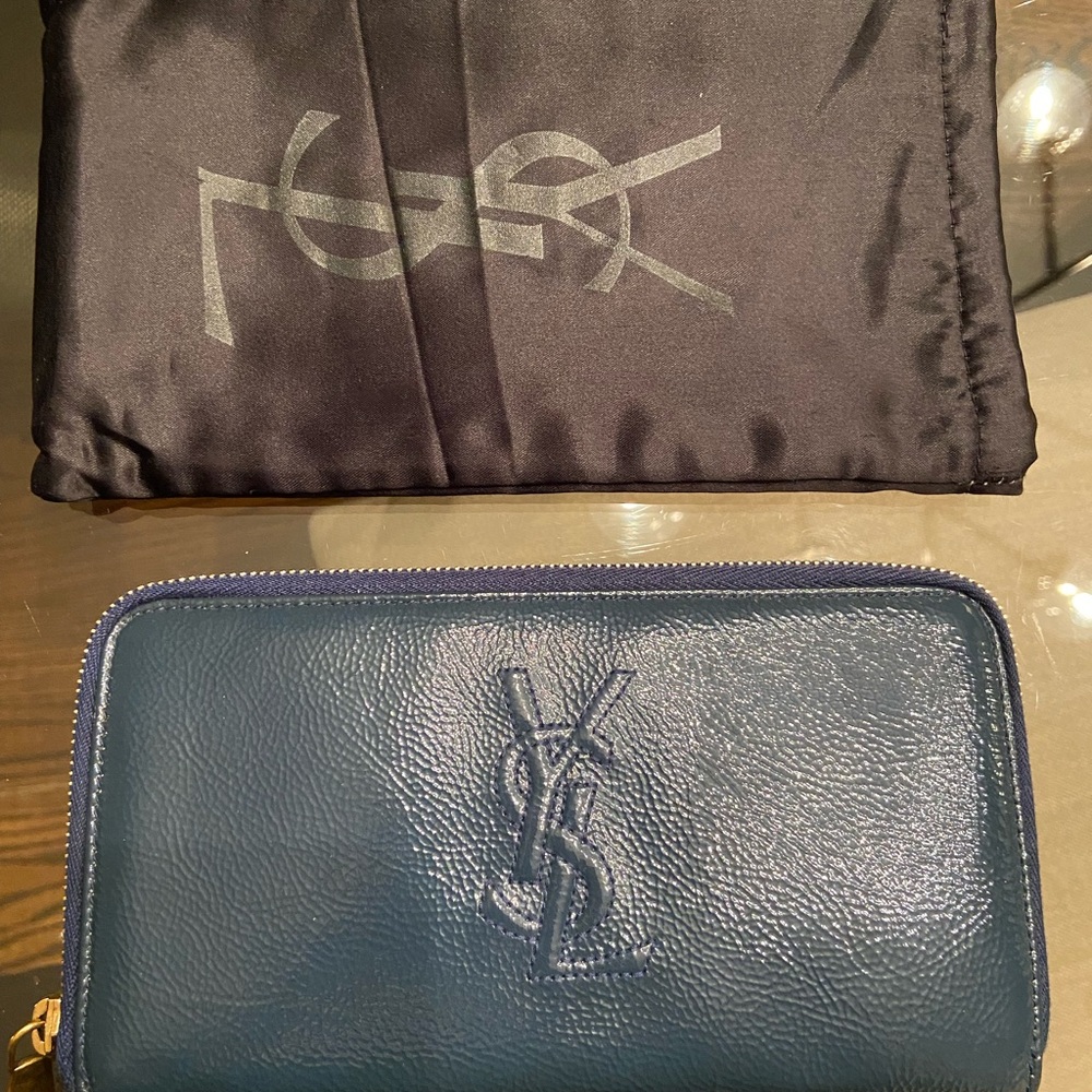 Brand new navy YSL zipper wallet
